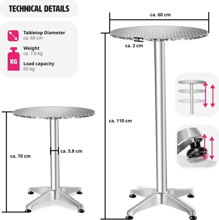 Produktbild tectake Bistrotisch (Ø 60 x 110 cm)