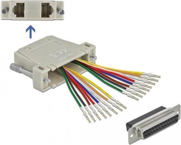 Actual product image Delock D-Sub 25 pin crimp female to 2 x RJ45 female with mounting kit beige