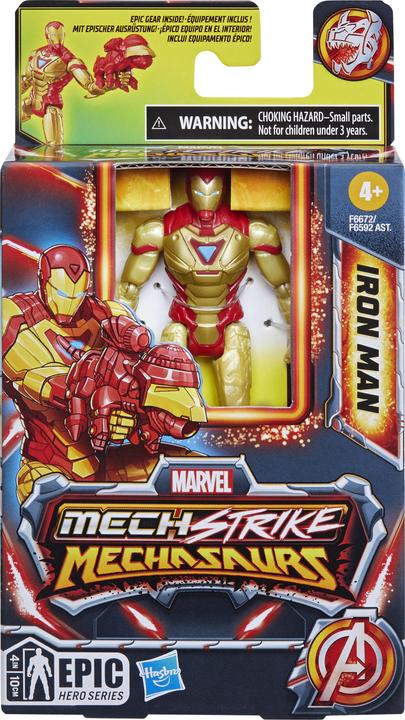 Actual product image Hasbro Mech Strike Mechasaur's Iron Man, 10 cm Action Figure with Weapon Accessory