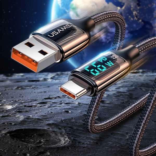 Produktbild Usams Kabel pleciony U78 USB-C 1.2m LED 6A Fast Charging czarny/black SJ544USB01 (US-SJ544) (1.20 m, USB 3.2 Gen 1)