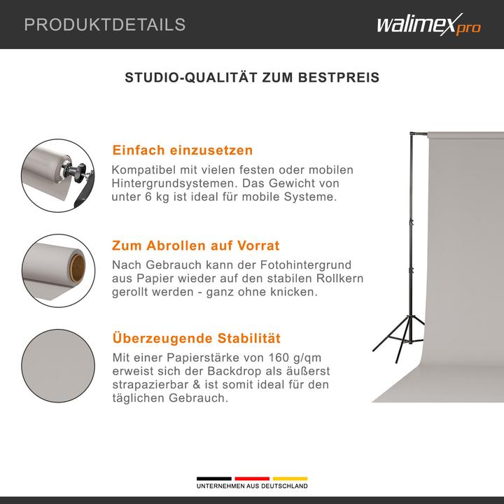 Produktbild Walimex pro Hintergrundkarton 2,60x10m light grey Fotohintergrund Backdrop Fotostudio (260 cm)
