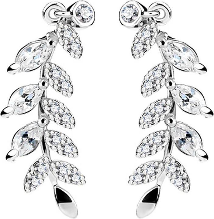 Star Piercing Ohrring Ear Climber silber mit Kristallblatt