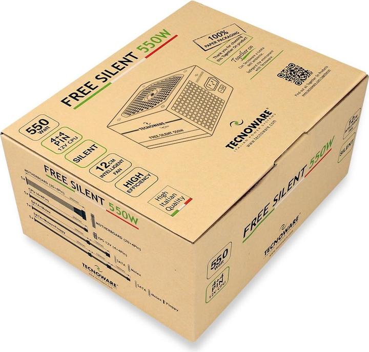 Actual product image Tecnoware ALIMENTATORE 550W 12CM FREE SILENT 2*SATA 2*MOLEX TOGHETER ON (550 W)