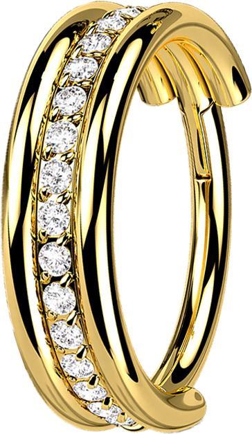 Produktbild Star Piercing Micro Segmentring klappbar vergoldet drei Ringe reihe Kristalle (ohne Messing, Titan G23)