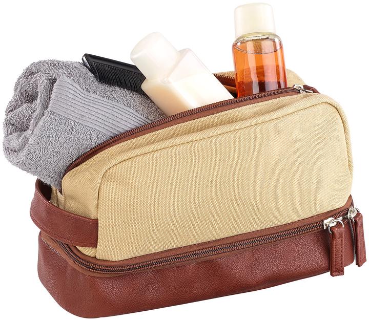 Xcase Geräumiger Canvas-Kulturbeutel mit 2 getrennten Fächern, beige/braun