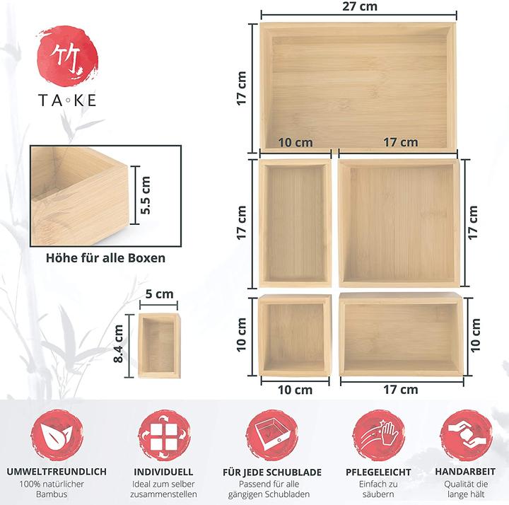 Produktbild Take 6-teiliges Schubladen Ordnungssystem aus 100 Natur Bambus