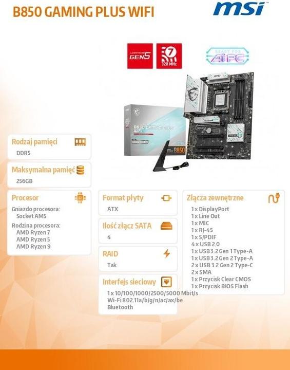 Actual product image MSI B850 GAMING PLUS WIFI (AM5, AMD B850, ATX)