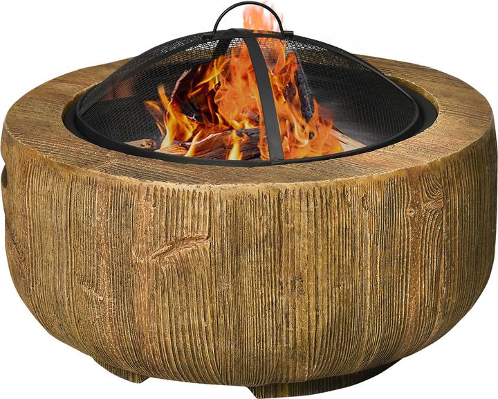 Produktbild Swisshandel24 Feuerschale, Deckel, Schürhaken, Baumstumpf-Design, Stahl, MgO, Braun (61.50 cm)
