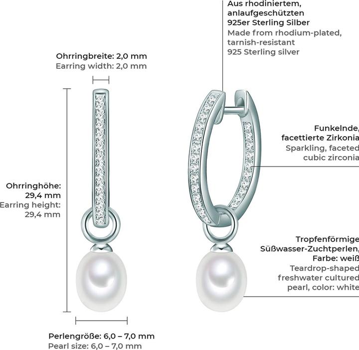 Produktbild Valero Pearls Damen Sterling Silber Zirkonia Süsswasser-Zuchtperle silber - 11900 (925er Silber, Perle)