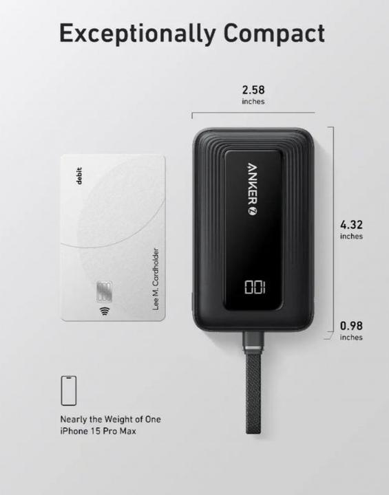 Produktbild Anker Power Bank with Built-In USB-C Cable | A1688H11 | 10000 mAh | Black (10000 mAh, 30 W)