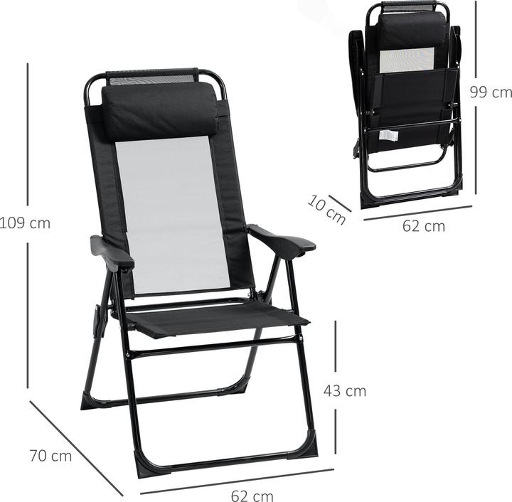 Produktbild Outsunny Klappstuhl Set mit Nackenkissen und verstellbarer Rückenlehne