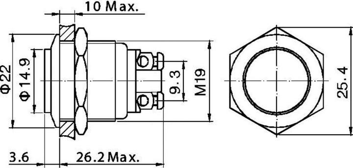Actual product image Tru Components 701286 GQ 19H-S Vandal-resistant pushbutton 48 V/DC 2 A 1