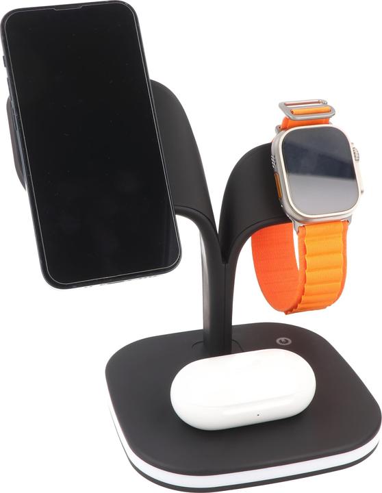 Produktbild AccuCell Kabellose 5in1 Qi-Ladestation schwarz für Smartphone Smartwatch und In-Ear-Kopfhörer