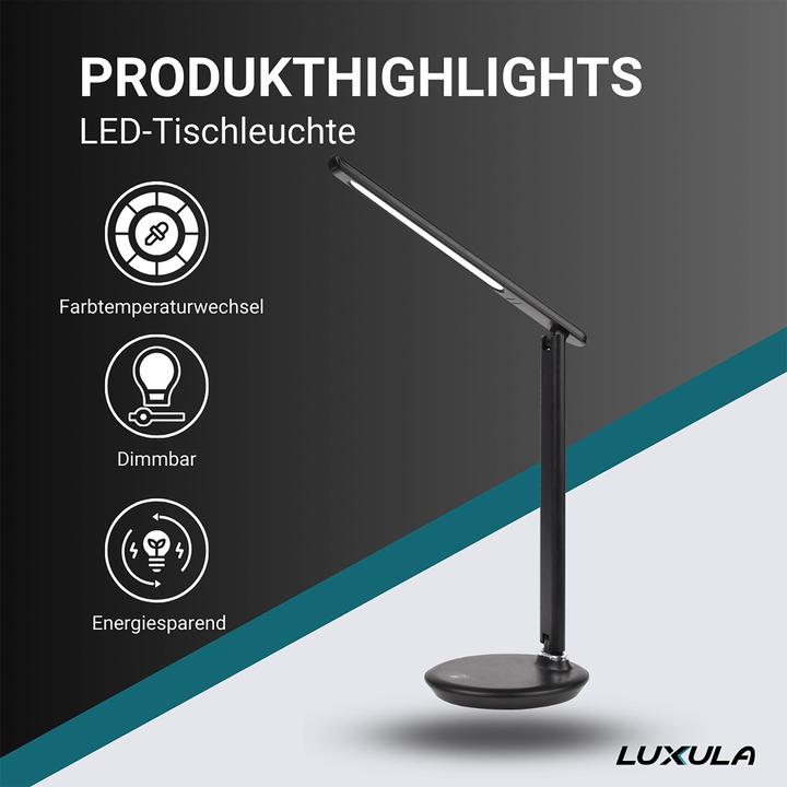 Image du produit Luxula Lampe de table LED LX700150, dimmable, fonction CCT, 9W, noir (380 lm)