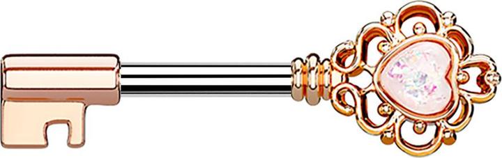 Produktbild Star Piercing Barbell Barbell rosegold Vintage Schlüssel mit Herzopal weiss (Chirurgenstahl 316L, Messing)