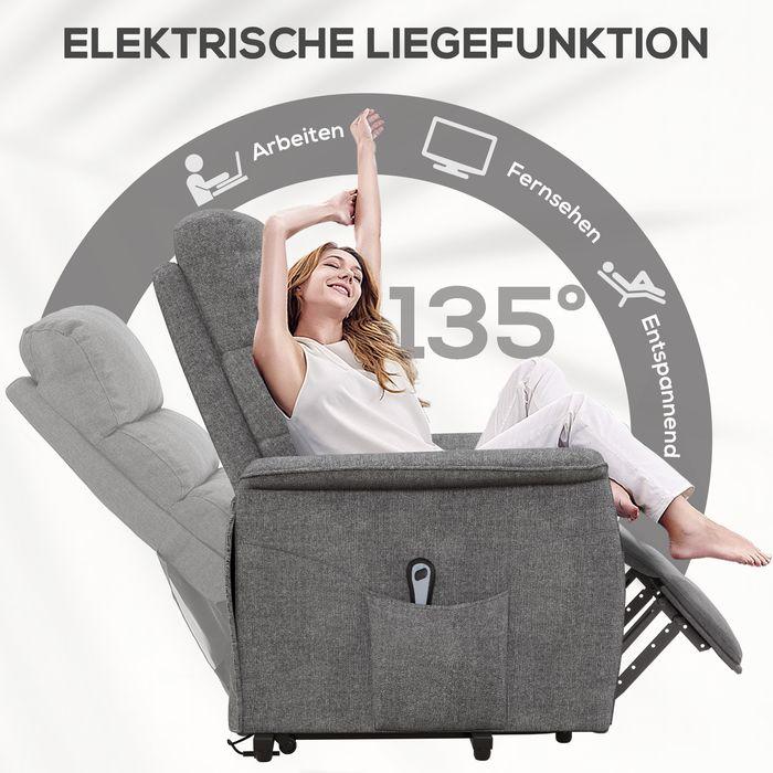 Produktbild Swisshandel24 Fernsehsessel mit Aufstehhilfe Elektrisch, Liegefunktion, Leinenoptik, Fernbedienung, Grau