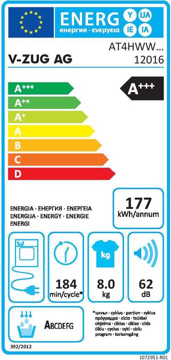 Energie-Label V-Zug AdorinaTrocknen V400 (8 kg, Rechts)