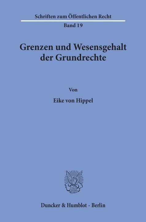 Produktbild Grenzen und Wesensgehalt der Grundrechte. (Eike von Hippel, 1965)