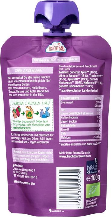 Produktbild Fruchtbar Quetschbeutel Obst und Hafer 8x 100 g (800 g)