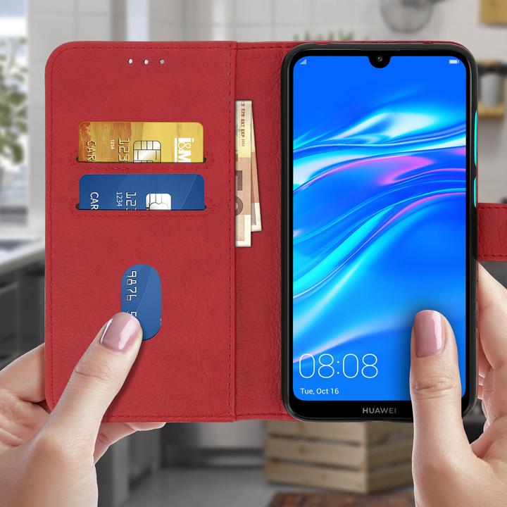 Image du produit Avizar Portefeuille Flip Cover, étui à rabat en similicuir pour Huawei Y7 2019 - Rouge (Huawei Y7 (2019))