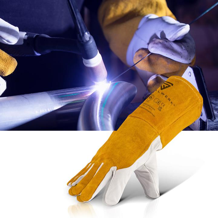 Image du produit Stahlwerk Gants de soudeur Gants de travail en cuir véritable résistants à la chaleur (Taille unique)