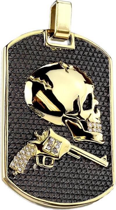 Star Piercing Anhänger Erkennungsmarke vergoldet Totenkopf mit Revolver (Chirurgenstahl 316L)