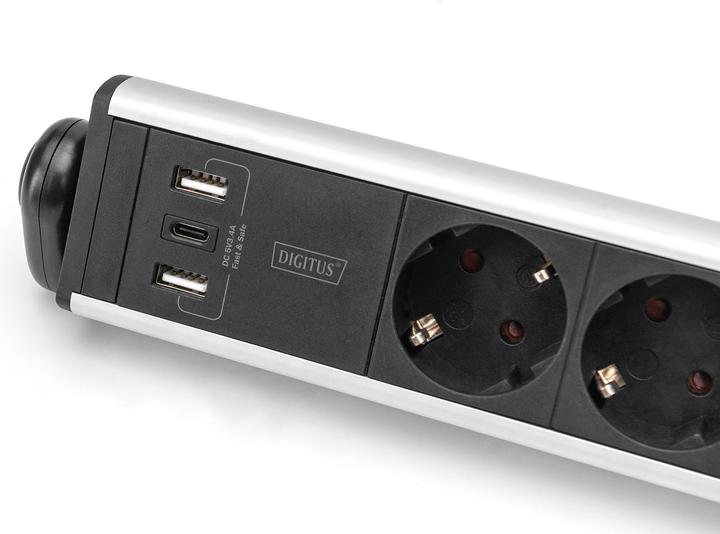 Immagine prodotto Digitus Presa di corrente in alluminio a 6 vie 2xUSB-A/1xUSB-C (6 x, USB-C, USB-A, 1.50 m)