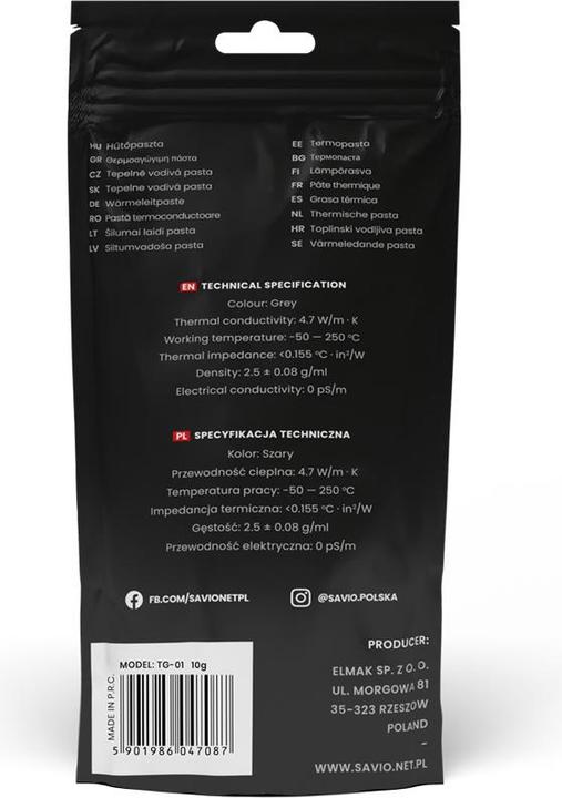 Productafbeelding Savio Thermische verbinding TG01 4 7 WmK 4 g (4.70 W/m K, 4 g)