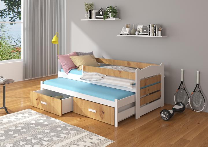 Produktbild ADRK Furniture Doppelbett mit Geländer und Matratzen TIARRO 180x80 (180 x 80 cm)