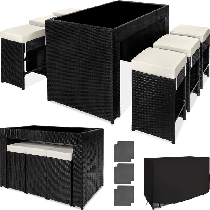 Actual product image tectake Rattan garden furniture bar set Ibiza with protective cover