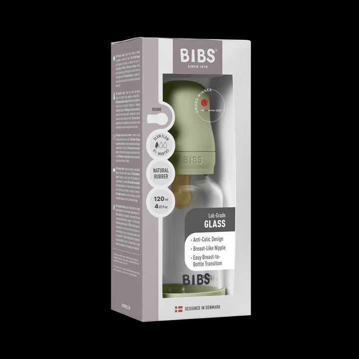 Image du produit Bibs - Glass Baby Bottle Round Latex Slow Flow - Sage - 120 ml (120 ml)