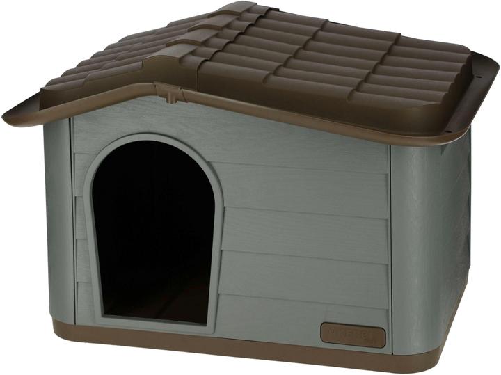 Immagine prodotto Kerbl 81341 Casetta per gatti Paola Eco, aspetto mediterraneo, plastica riciclata, grigio-verde-marrone (Gatto)