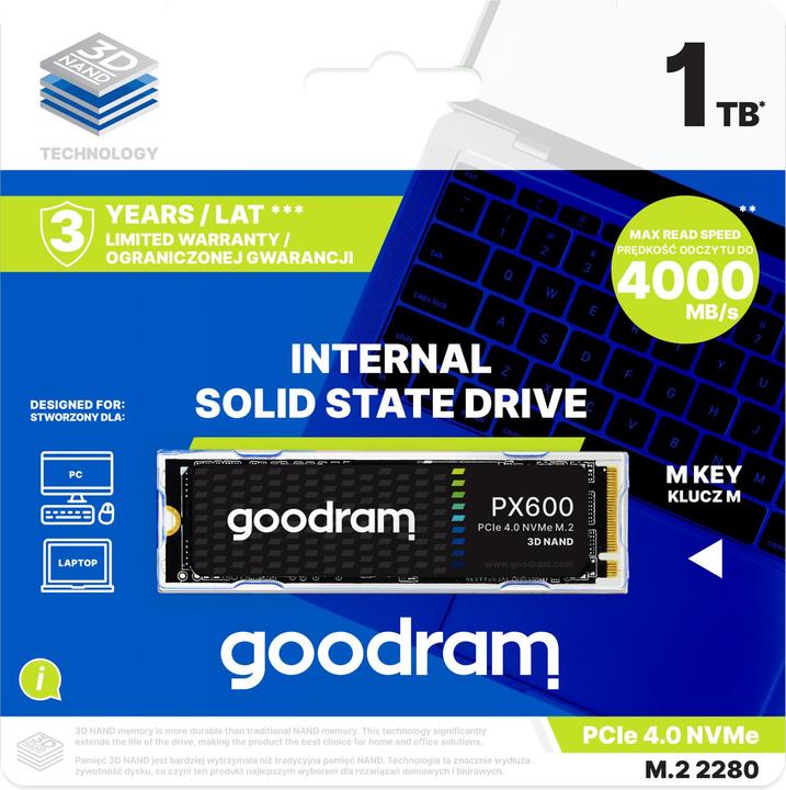 Actual product image Goodram PX600 M.2 200GB PCIe 4x4 2280 SSDPR-PX600-500-80 (500 GB, M.2 2280)