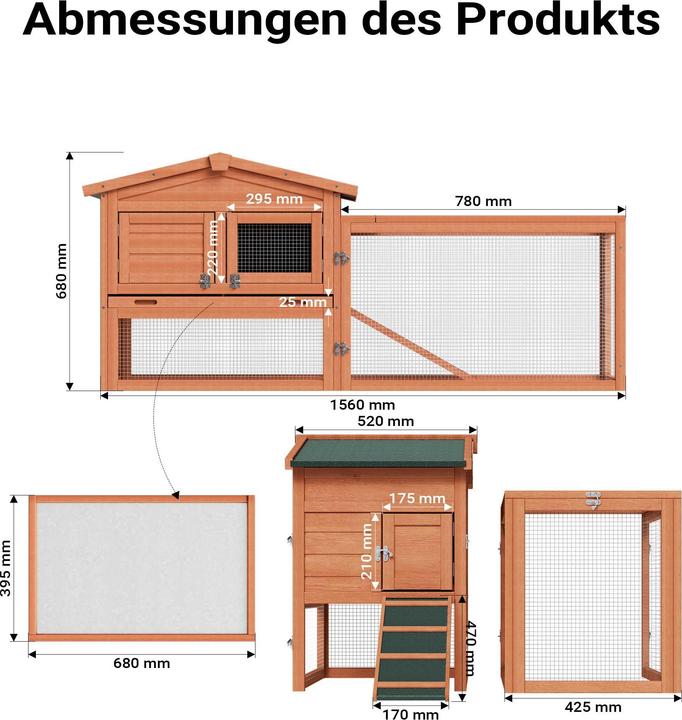 Actual product image Wiltec XXL rabbit hutch 1560x520x680mm free-range enclosure Rabbit cage Small animal hutch