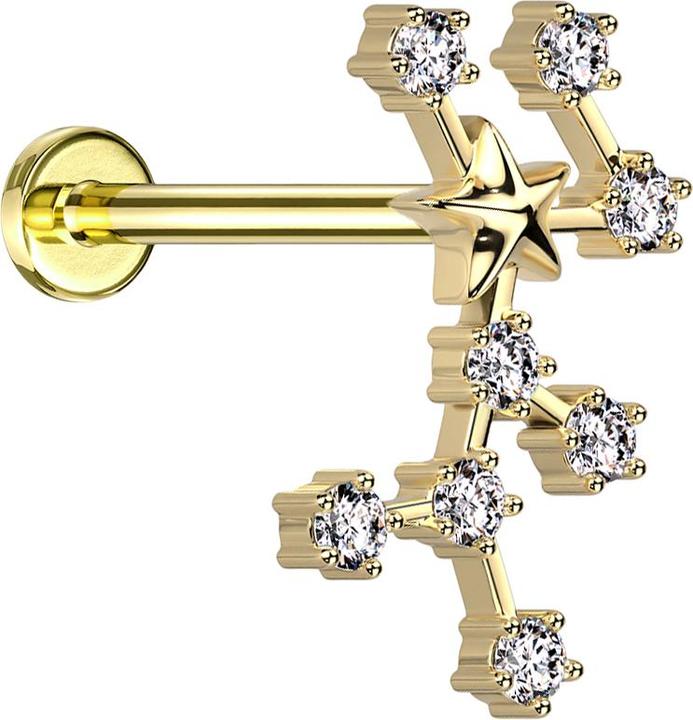 Image du produit Star Piercing Micro Labret femelle doré signe astrologique Vierge avec cristaux (Acier chirurgical 316L, Laiton)