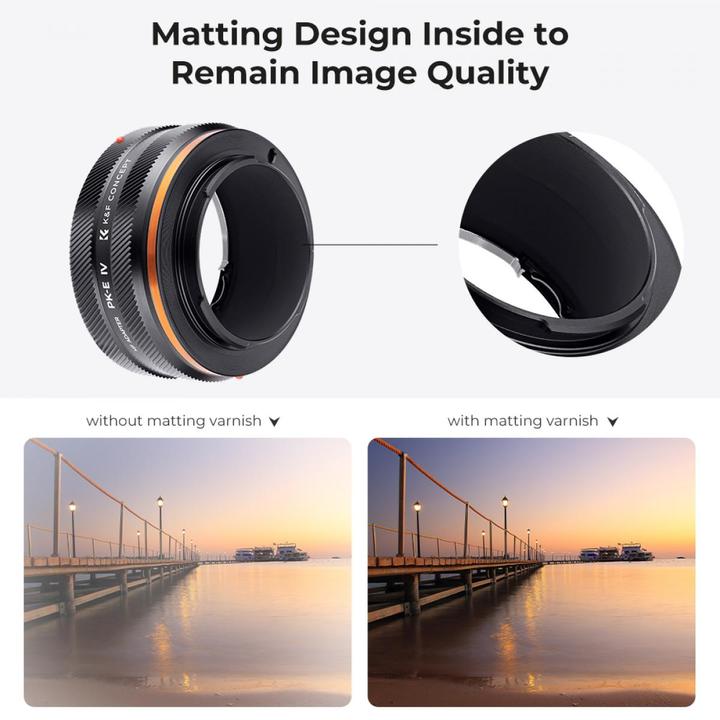 Actual product image K&F Concept High Precision lens adapter, matte paint, orange, PK-E IV PRO