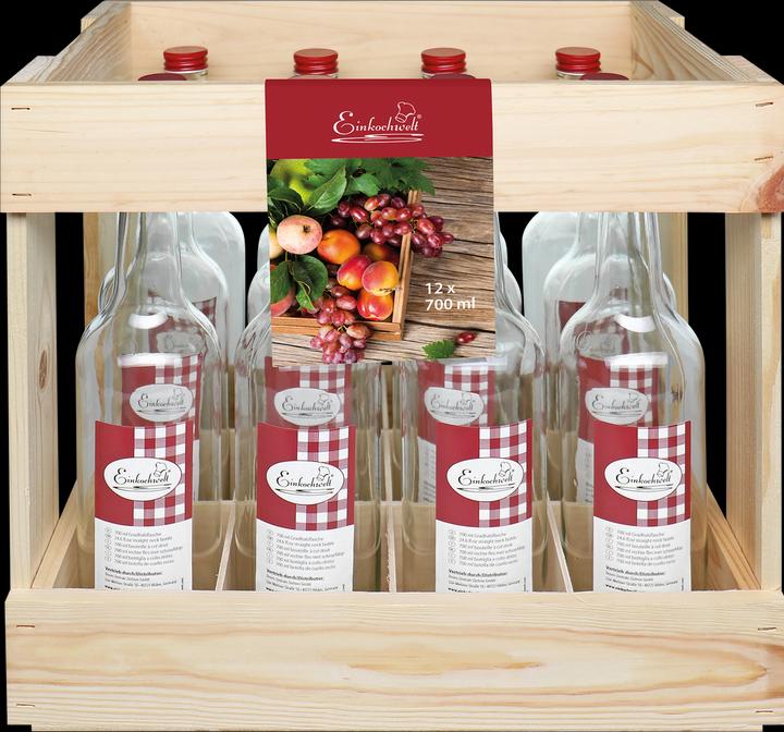 Image du produit Einkochwelt Caisse en bois avec 12 x bouchon de bouteille en verre rouge 700 m (12 pcs, 0.70 l)