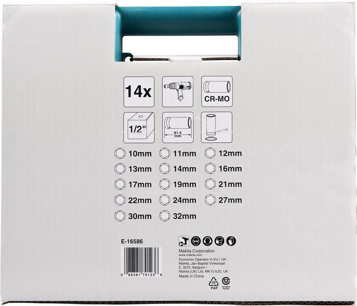 Produktbild Makita B-52308 (32 mm, 16 mm, 15 mm, 28 mm, 17 mm, 13 mm, 24 mm, 29 mm, 20 mm, 27 mm, 11 mm, 30 mm, 26 mm, 21 mm, 18 mm, 23 mm, 12 mm, 10  mm, 22 mm, 19 mm, 31 mm, 14 mm, 25 mm)