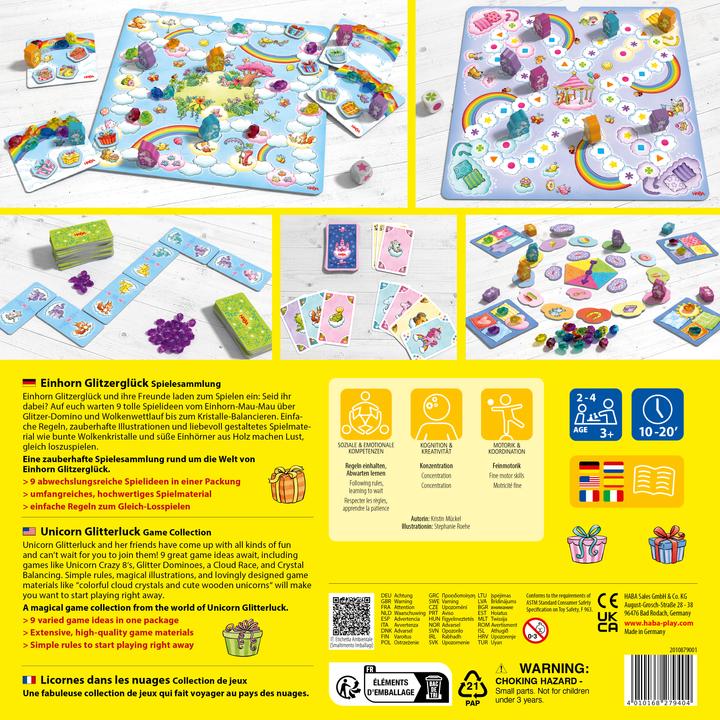 Actual product image Haba Unicorn glitter happiness game collection (English, German, Italian, French)