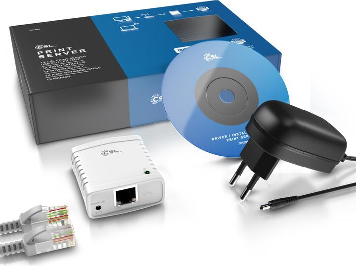 Produktbild CSL LAN Printserver Druckerserver USB2.0, LRP Print Server für Windows, Netzwerk USB zu RJ45, DHCP fähig