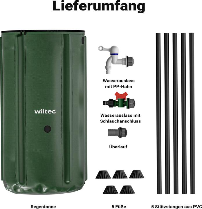 Produktbild Wiltec Regentonne faltbar 100l Regenwassertonne Wassertank Regenfass Wassertonne (100 l)