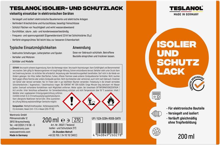 Nutritional values and ingredients Teslanol Insulating and (200 ml)