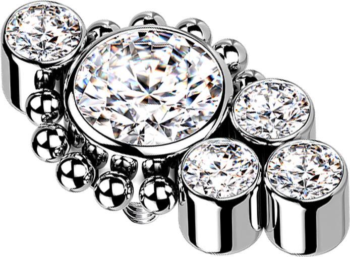 Produktbild Star Piercing Dermal Anchor silber Kugeln fünf Kristalle silber (Titan G23, ohne Messing)