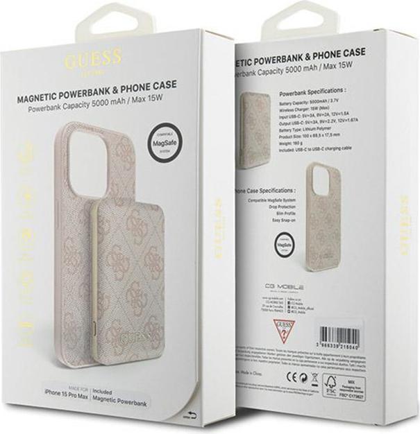 Image du produit Guess Zestaw GUBPM5P15X4GEMGP iPhone 15 Pro Max 6.7" hardcase + Powerbank 5000mAh MagSafe różowy/pin (Apple iPhone 15 Pro Max)