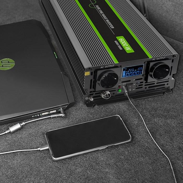 Actual product image Qoltec Przetwornica napięcia Monolith | 3000W | 6000W | 24V na 230V | Czysty Sinus | LCD