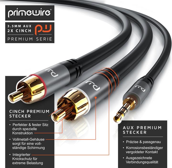 Immagine prodotto Primewire Cavo audio / jack 3.5mm a 2x cinch (2 m, Connettore da 3,5 mm (AUX), Cinch)