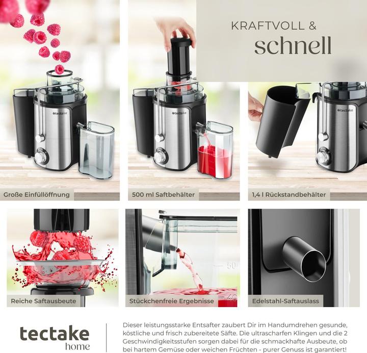 Image du produit tectake Extracteur de jus FRUFI en acier inoxydable à 2 vitesses, 600W