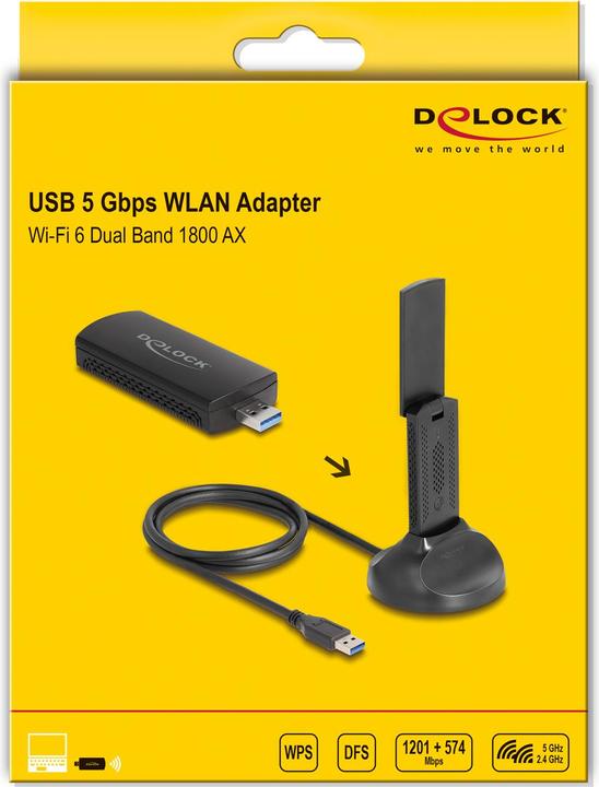 Immagine prodotto Delock Wi-Fi 6 Adattatore USB WLAN a doppia banda AX1800 (1201 + 574 (USB)