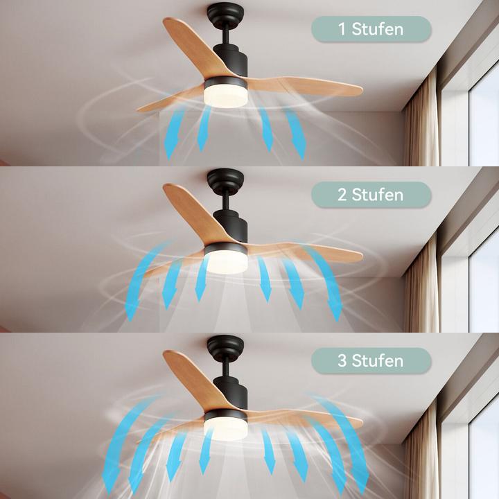 Image du produit SONNI Ventilateur de plafond avec lumière et télécommande, silencieux, 3 températures de couleur, 11 (0 dB)
