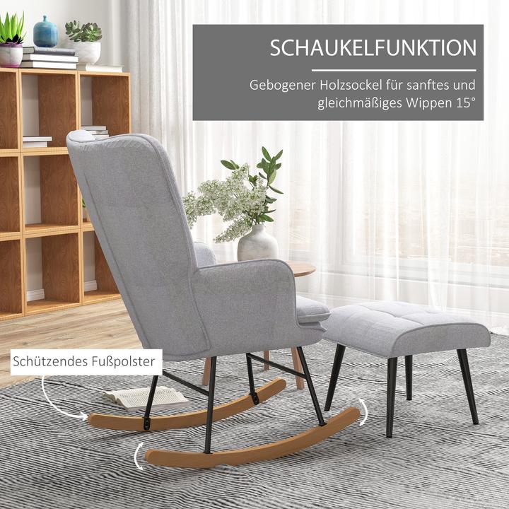 Image du produit Homcom Fauteuil à bascule avec tabouret et dossier haut